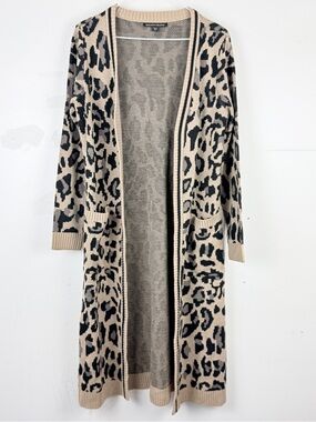 Boston Proper Leopard Duster Cardigan XS Neutral Animal Print Cozy Chic